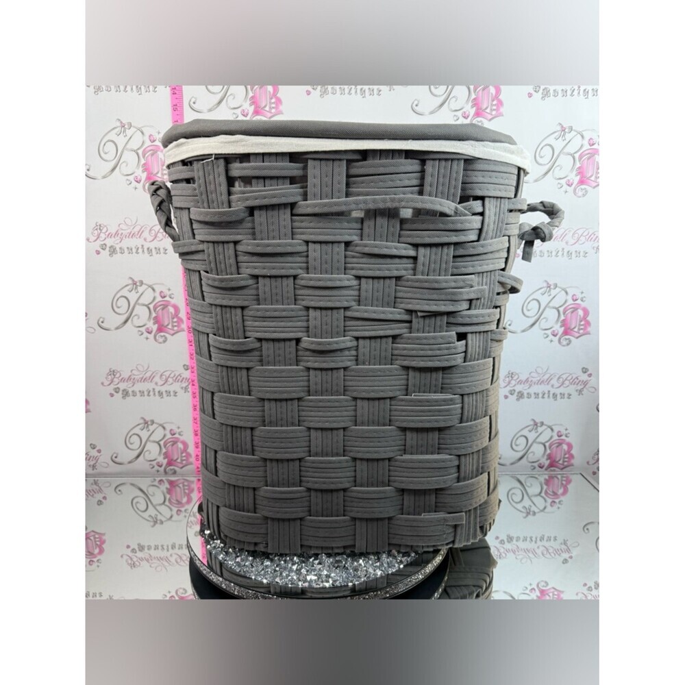 Laundry basket storage grey fabric dual fabric braided Woven Gray Storage Basket